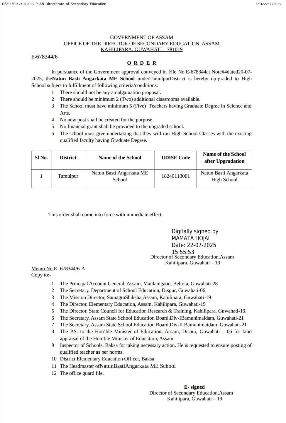 তামুলপুৰ জিলাবাসীৰ বাবে সুখৱৰ