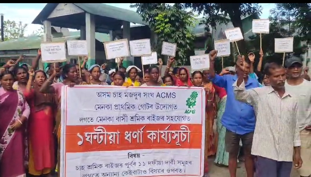 চাহ শ্ৰমিকৰ মজুৰি বৃদ্ধিৰ দাবীত তামুলপুৰত উত্তাল প্ৰতিবাদ